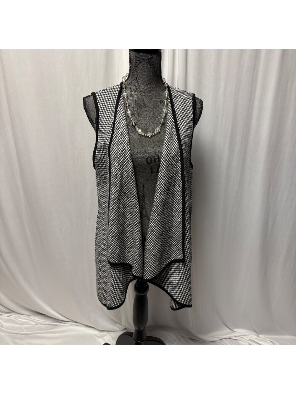 Chris & Carol Houndstooth Sleeveless Cardigan Womens Size Small Open Front Vest